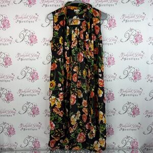 Spence dress flowers orange green black white flowy Floral Sleeveless Dress